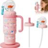 ??COMOBEBE??24oz Stainless Steel Whale Fountain Tumbler with Handle ?C Two Lids, Spill-Proof, Dishwasher Safe, Cute & Perfect for Kids, Teens, and Adults