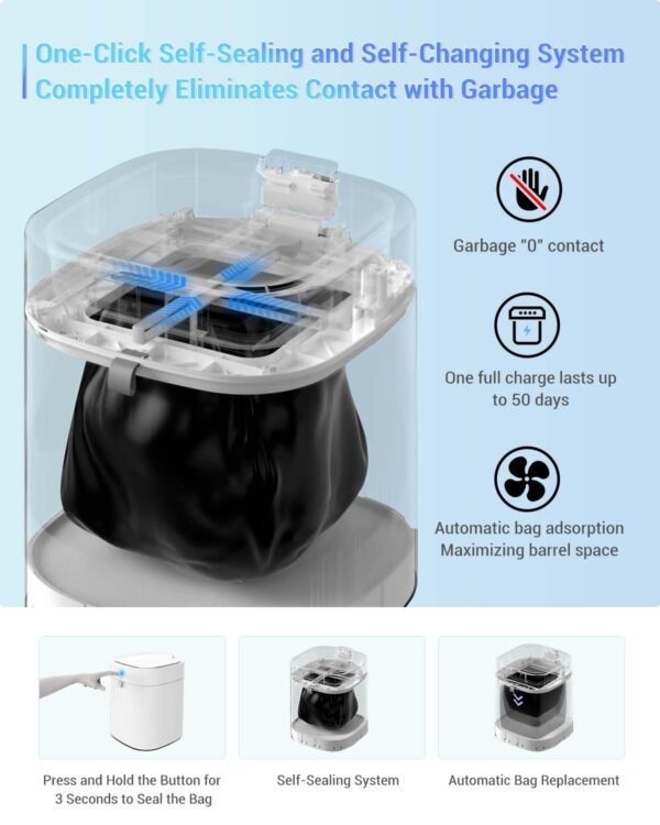 IntreLife 3.5 Gallon Self-Sealing Smart Trash Can – Automatic Refill Bin with Motion Sensor for Living Room, Bedroom, Kitchen, and Bathroom automatic motion Hygienic Waste Disposal Restroom Home Goods - Image 5