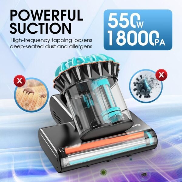 Belife M8 Mattress Vacuum Cleaner, Anti-allergen Dust Mite Bed Vacuum Cleaner with UV & Hot Air & High Heating, 550W 18Kpa Powerful Suction Double-Cup Handheld Vacuum for Bed, Couch, Sofa, Corded - Image 4